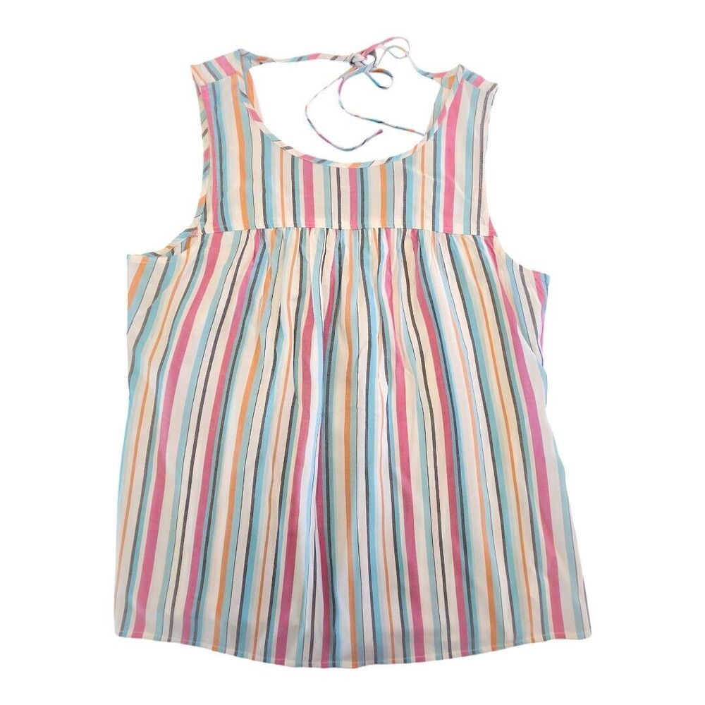 Crown & Ivy Sleeveless Top Multi Color Stripes Tie Back Size Medium Petites NWT